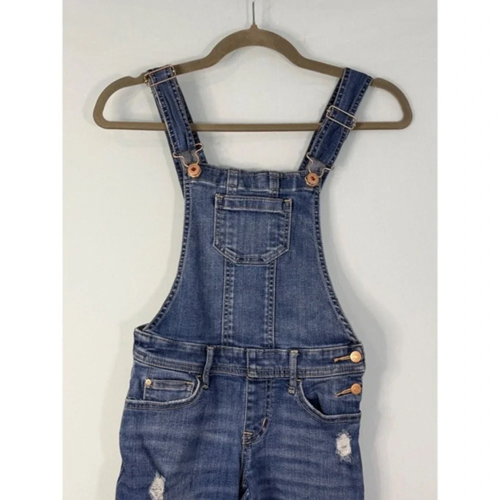 Abercrombie Kids Denim Overalls Kids Blue Distressed Stretch Medium Wash‎
